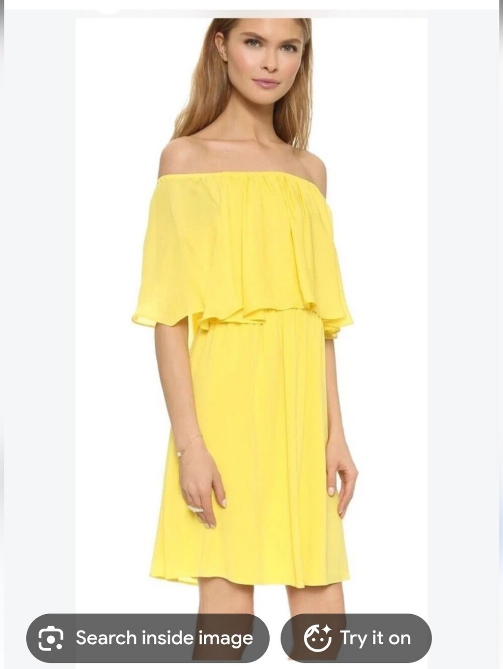 Alice + Olivia Sunny Yellow Off-Shoulder Midi Dress. Silk. NWT
